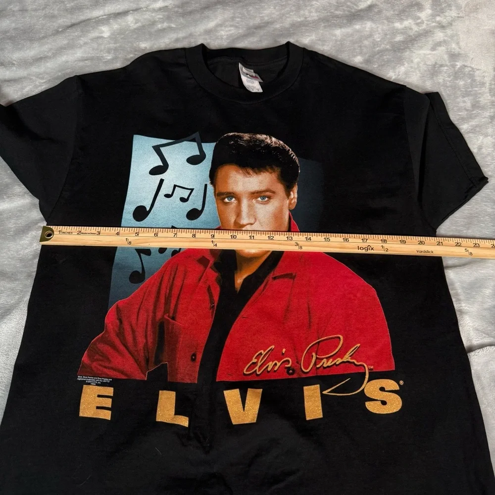 Vintage Elvis Presley Face T Shirt Mens L Slim Tall Fit Black 2002 Y2K